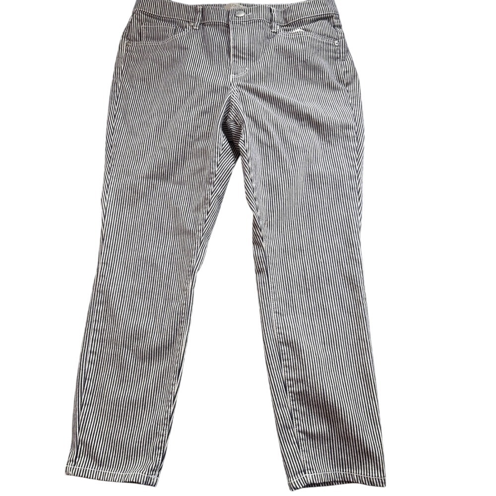 Loft Outlet Skinny Ankle Petite Pants Navy White Vertical Stripe Size 12P